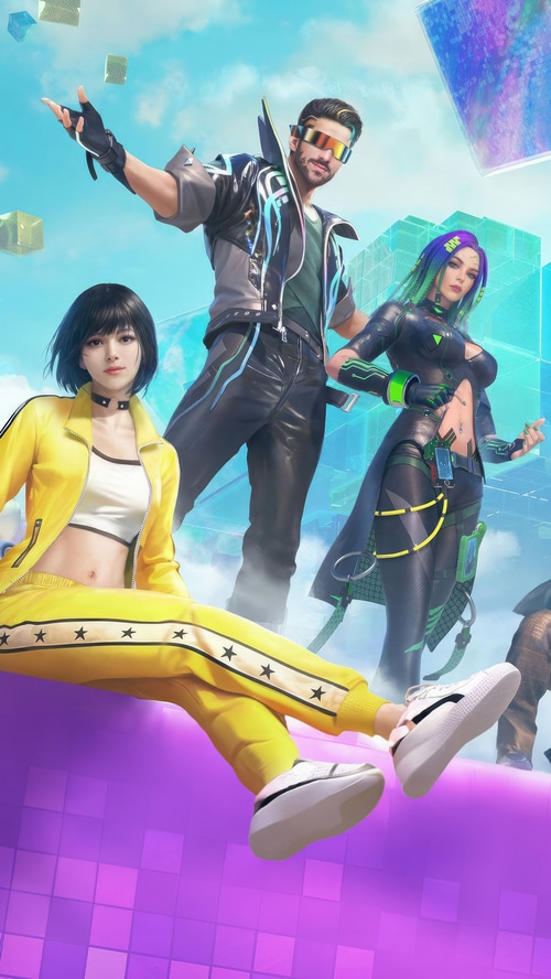 Garena Free Fire characters in a futuristic setting