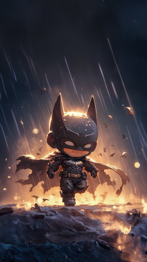 Chibi Batman in the Rain