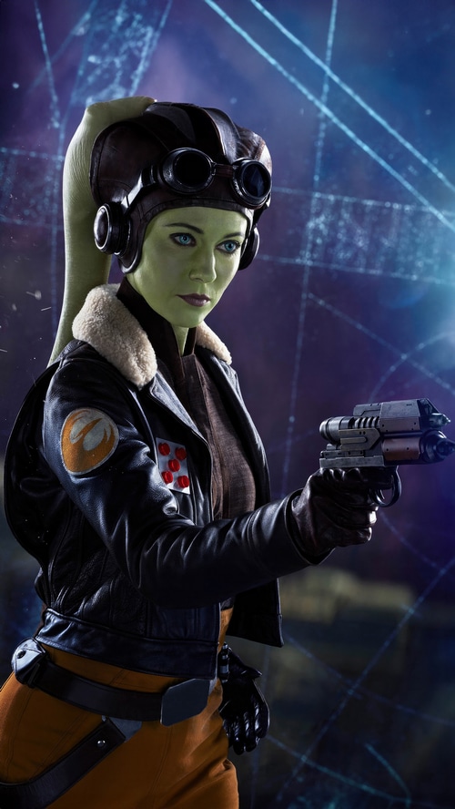 Hera Syndulla from Star Wars holding a blaster
