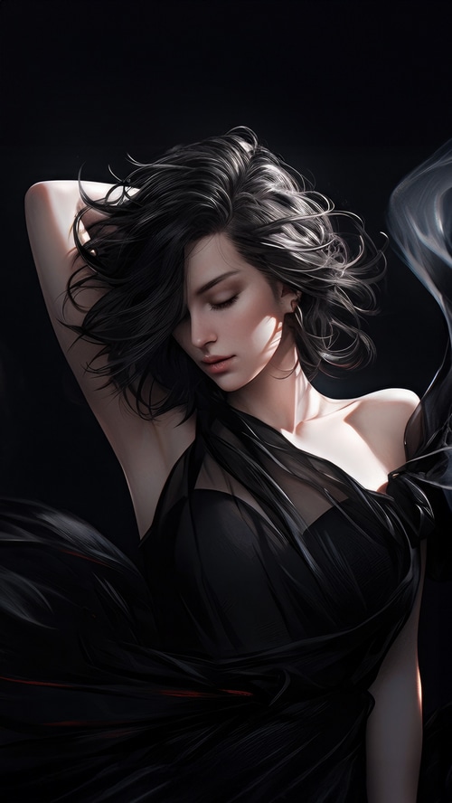 Fantasy girl in a black dress, digital art