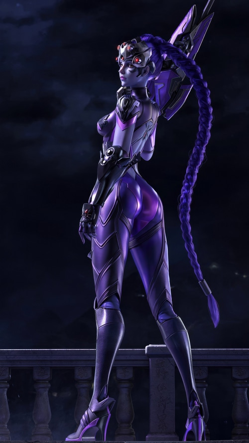 Widowmaker from Overwatch in purple suit