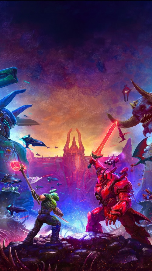 Doom Eternal: Doom Slayer battles a demon