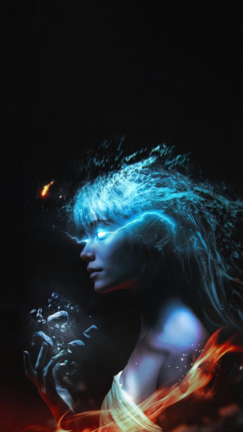 Digital Art of a Woman with Elemental Powers