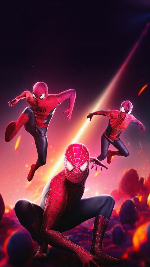 Three Spider-Men in a Digital Artwork