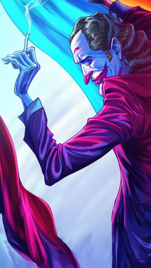 Joker smoking a cigarette with colorful fabric