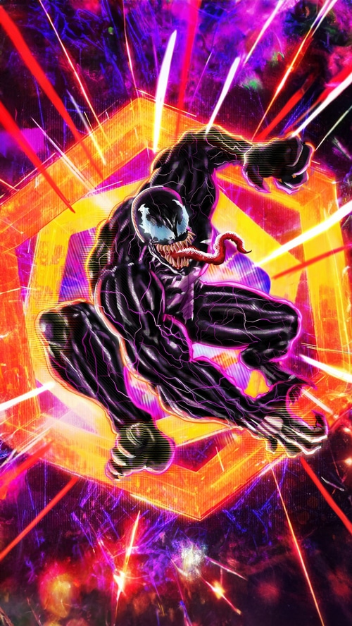 Venom in a dynamic pose with abstract background
