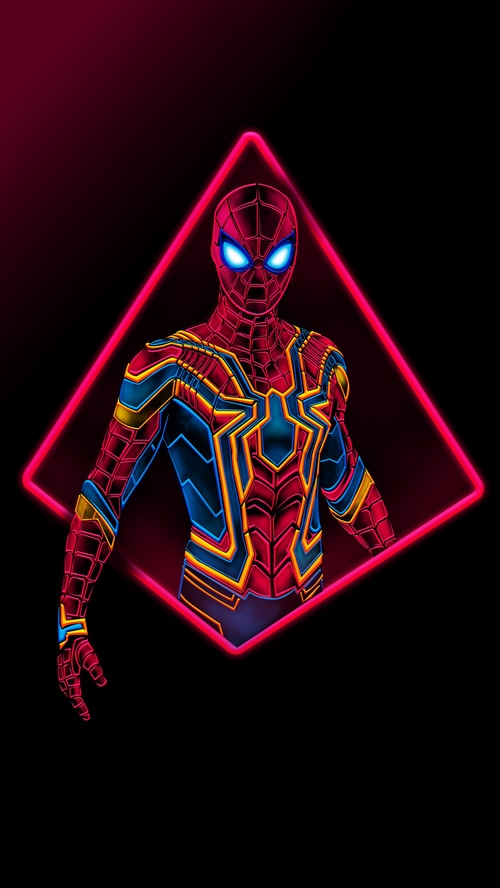 Spiderman in a neon triangle frame
