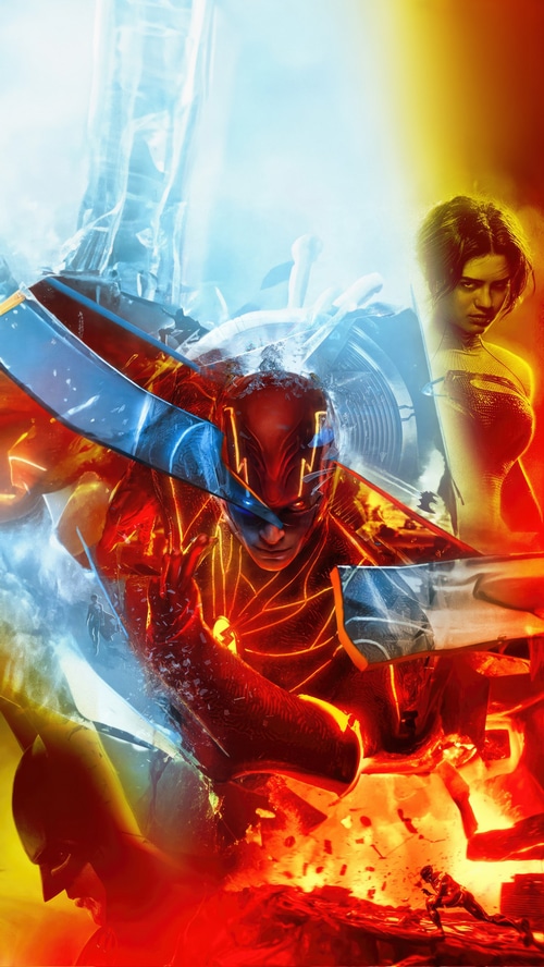 The Flash and Batman in a fiery and icy battle