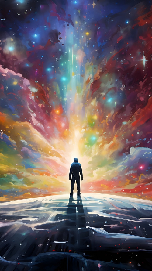 Man Standing Before a Cosmic Light