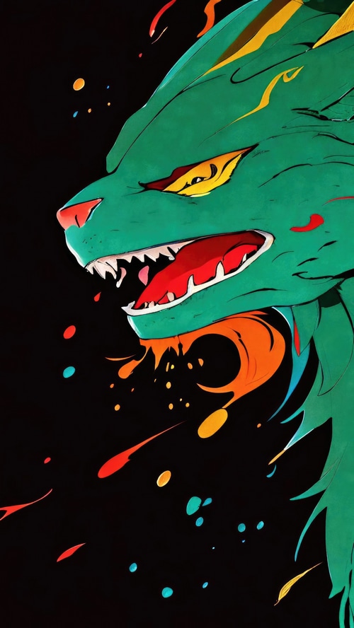 Green Dragon Artwork with Splashes of Color
