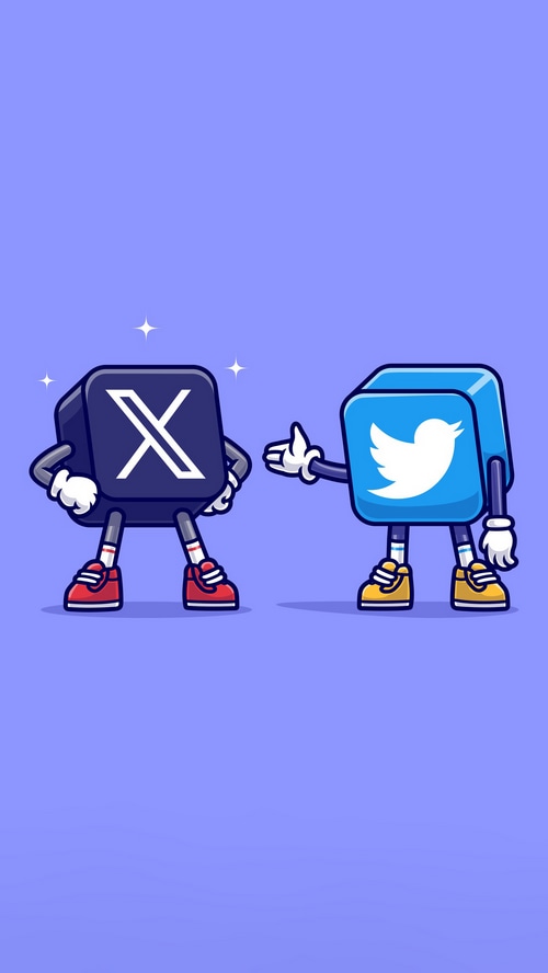 Twitter and X logos as cartoon characters