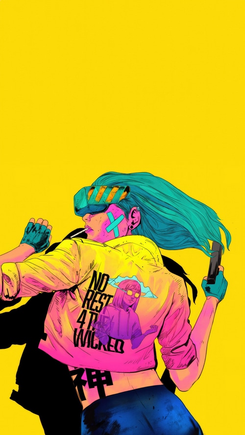 Cyberpunk Girl with VR Goggles and Gun