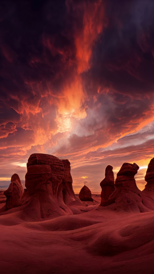 Dramatic sunset over red rock formations