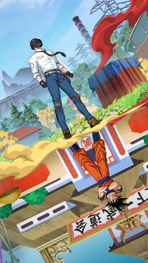 PUBG character and Goku in a surreal crossover