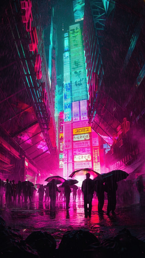 Cyberpunk City Street in the Rain
