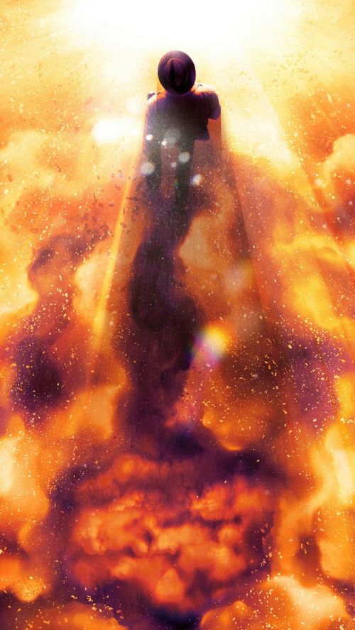 Oppenheimer Ascending in Light and Smoke