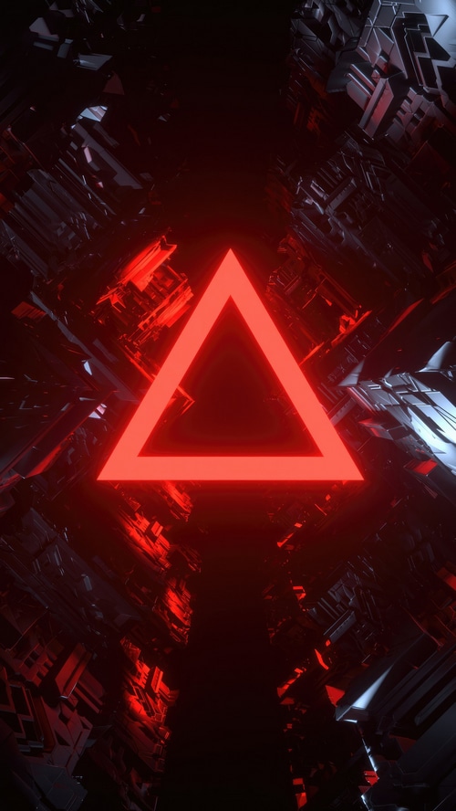 Abstract Red Triangle in Dark Sci-Fi Tunnel