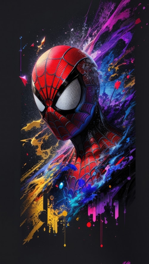 Spiderman artwork with colorful paint splashes
