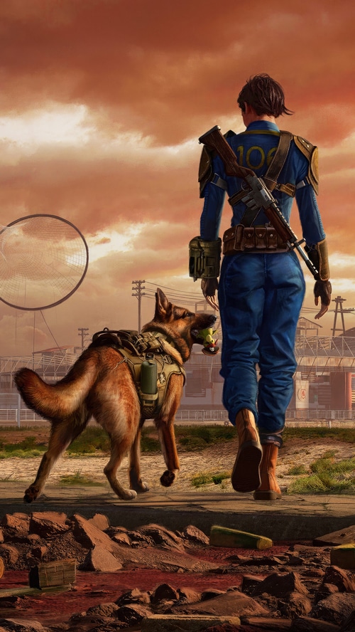 Fallout 4K artwork of a survivor and dog