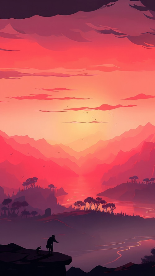 Digital Art of a Sunset Over Mountains