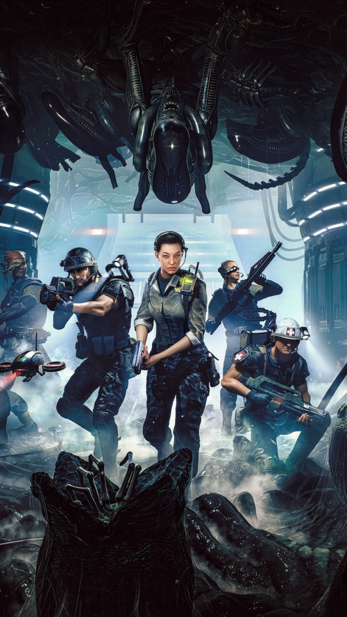 Aliens: Dark Descent soldiers facing xenomorphs