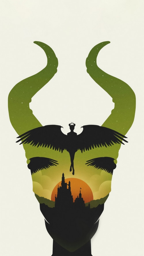 Maleficent Silhouette with Castle and Sunset