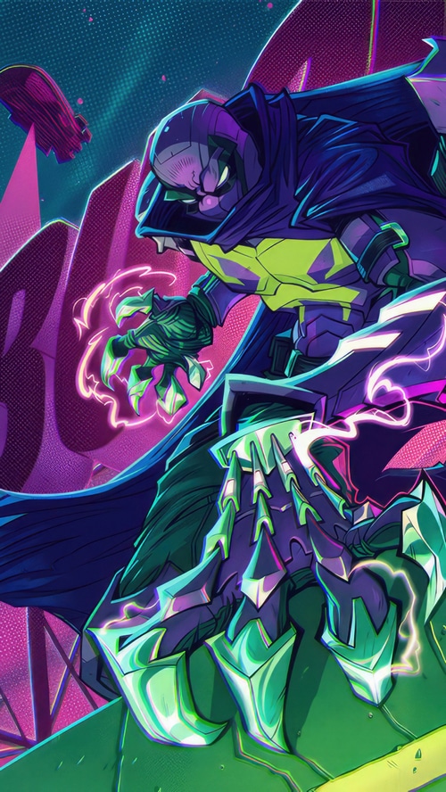 Fortnite Marvel character with purple hood and green armor
