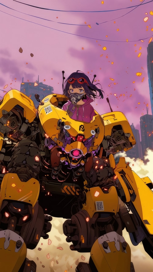 Anime girl in a yellow mech suit