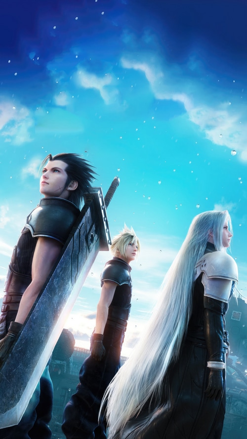 Crisis Core Final Fantasy VII characters under a blue sky