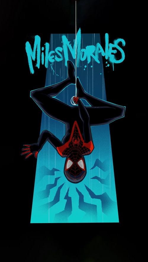 Miles Morales hanging upside down