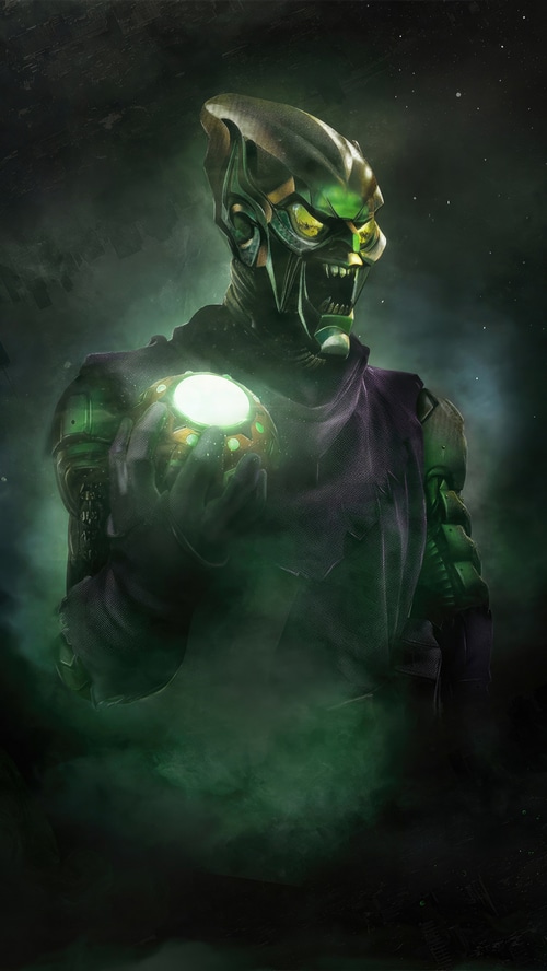 Green Goblin holding a pumpkin bomb artwork