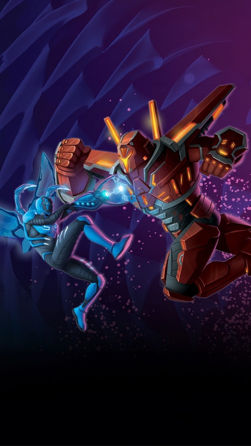 Blue Beetle and a Red Robot Fighting