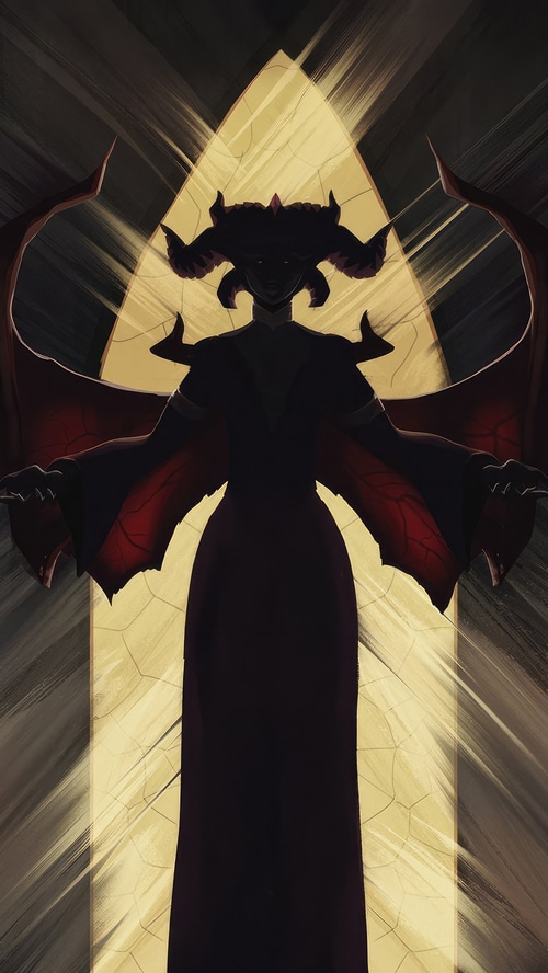 Diablo 4 Character Silhouette with Horns and Wings