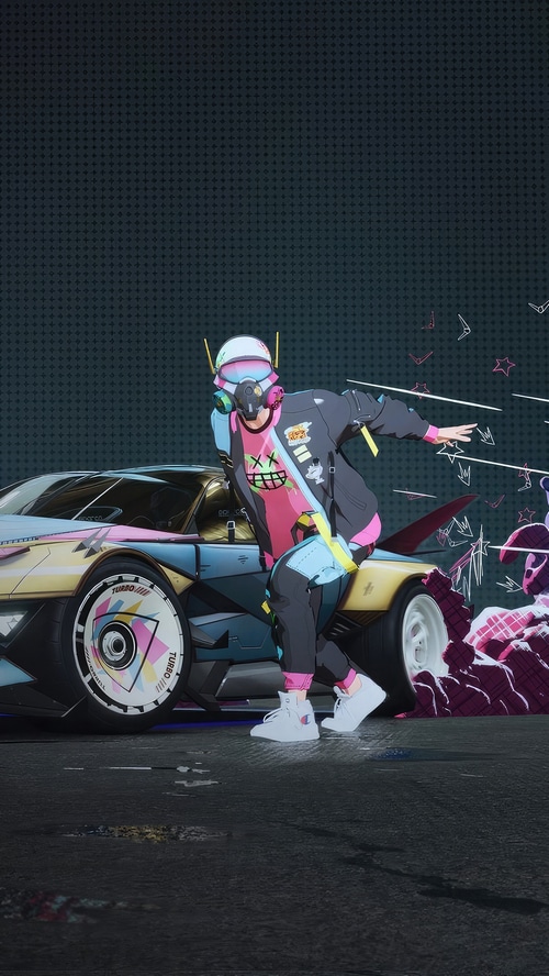 Need for Speed Unbound character with a sports car