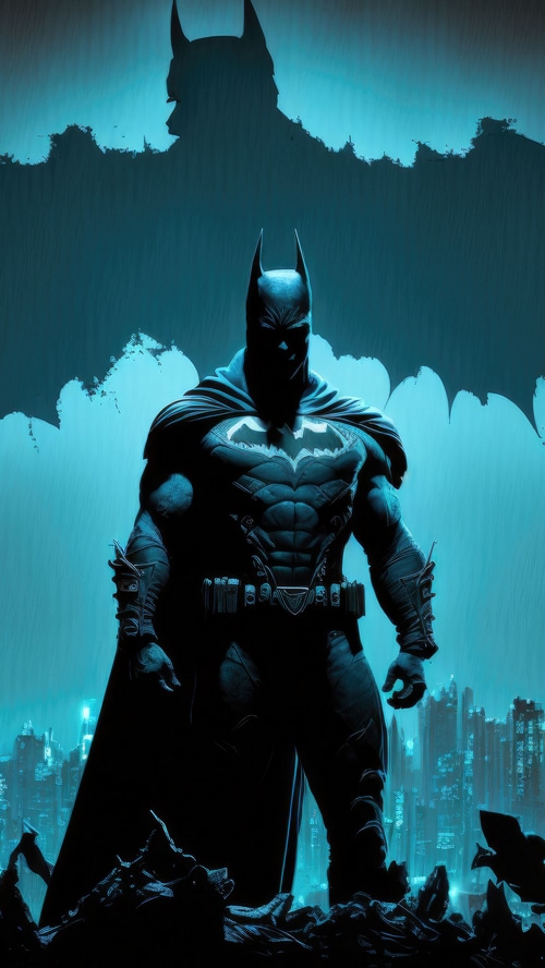 Batman in a dark, rainy city