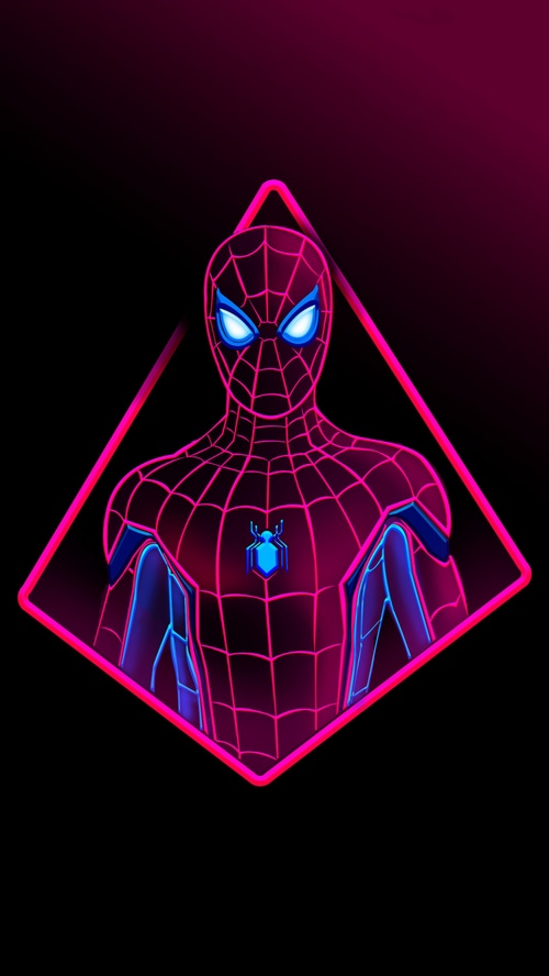 Spiderman Artwork with Neon Pink and Blue Outline