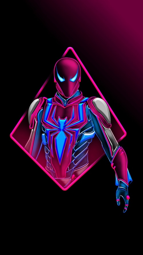 Spiderman Artwork with Neon Pink and Blue Accents