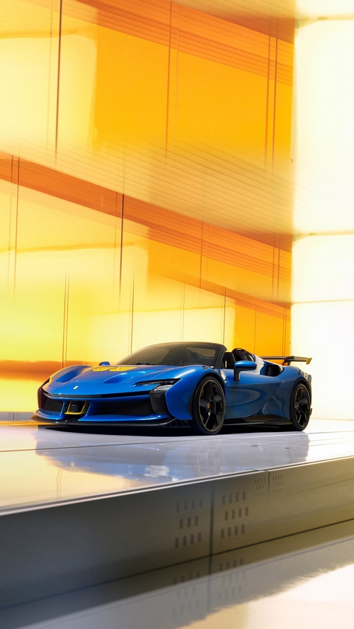 Blue Ferrari SF90 XX Spider convertible sports car