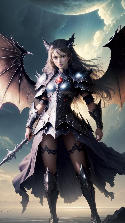 Dragon-winged warrior with sword and armor