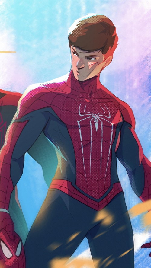 Artwork of Spiderman in a red and blue suit