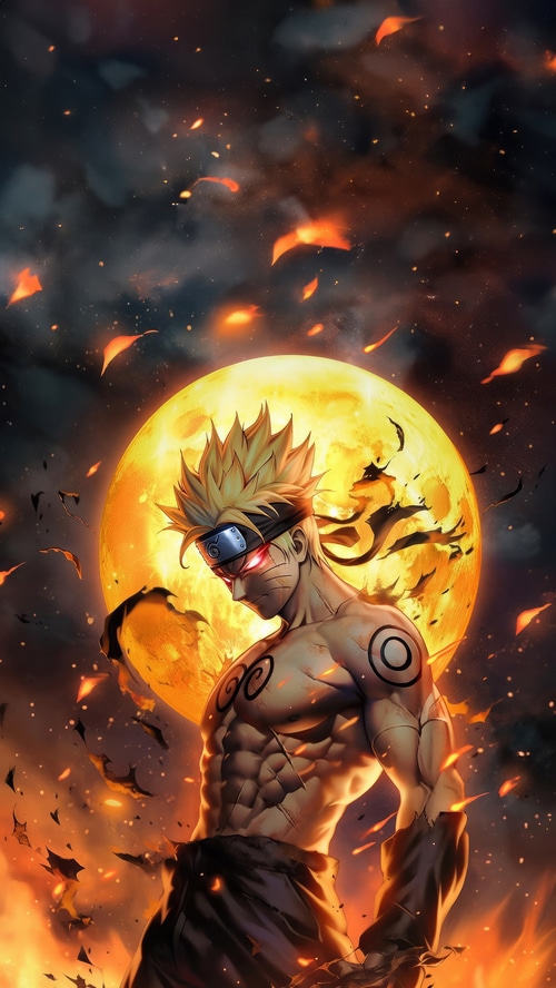 Naruto Uzumaki in Sage Mode with a Full Moon