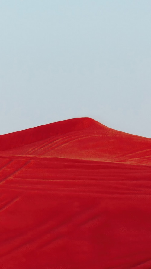Red sand dunes under a pale sky