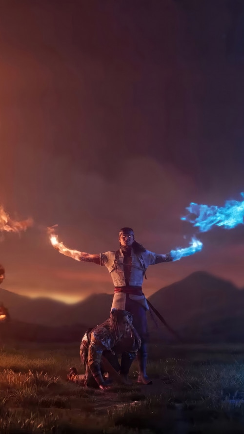 Liu Kang using fire and ice powers in Mortal Kombat 1