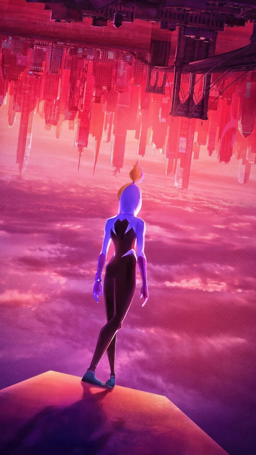 Spider-Gwen Stacy in an upside-down city