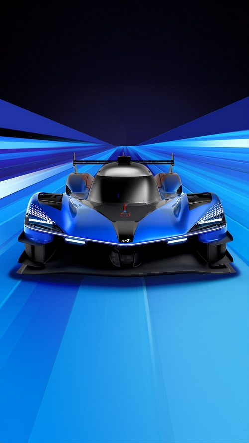 Alpine A424 race car on a blue track