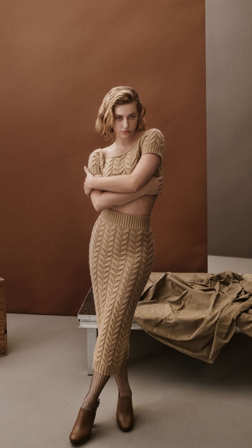 Lili Reinhart in a knitted outfit photoshoot