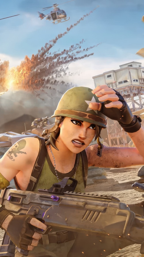 Fortnite soldier with rifle in combat