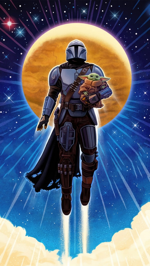 The Mandalorian and Grogu in Space 4K