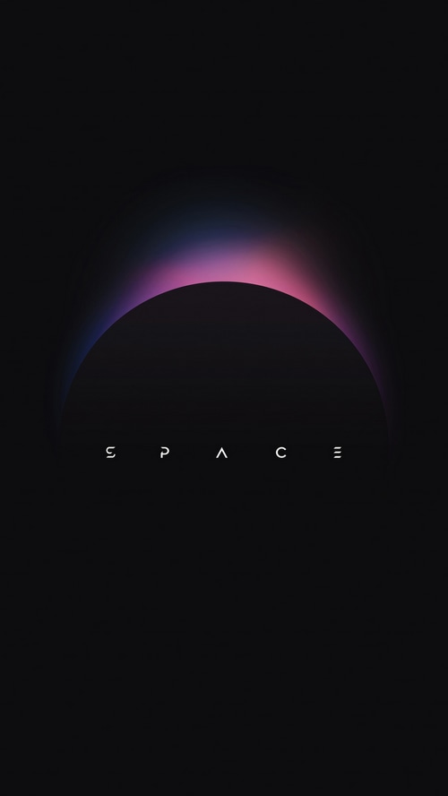Space with a colorful eclipse and text