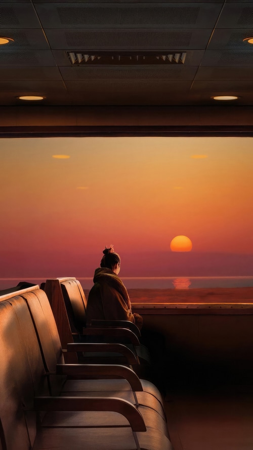 Person watching sunset from a ferry